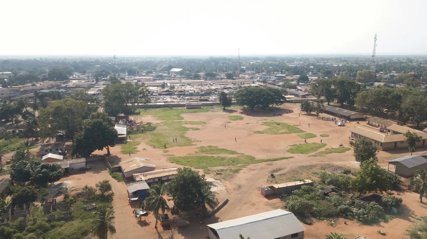 An aerial view of a Ghanaian town