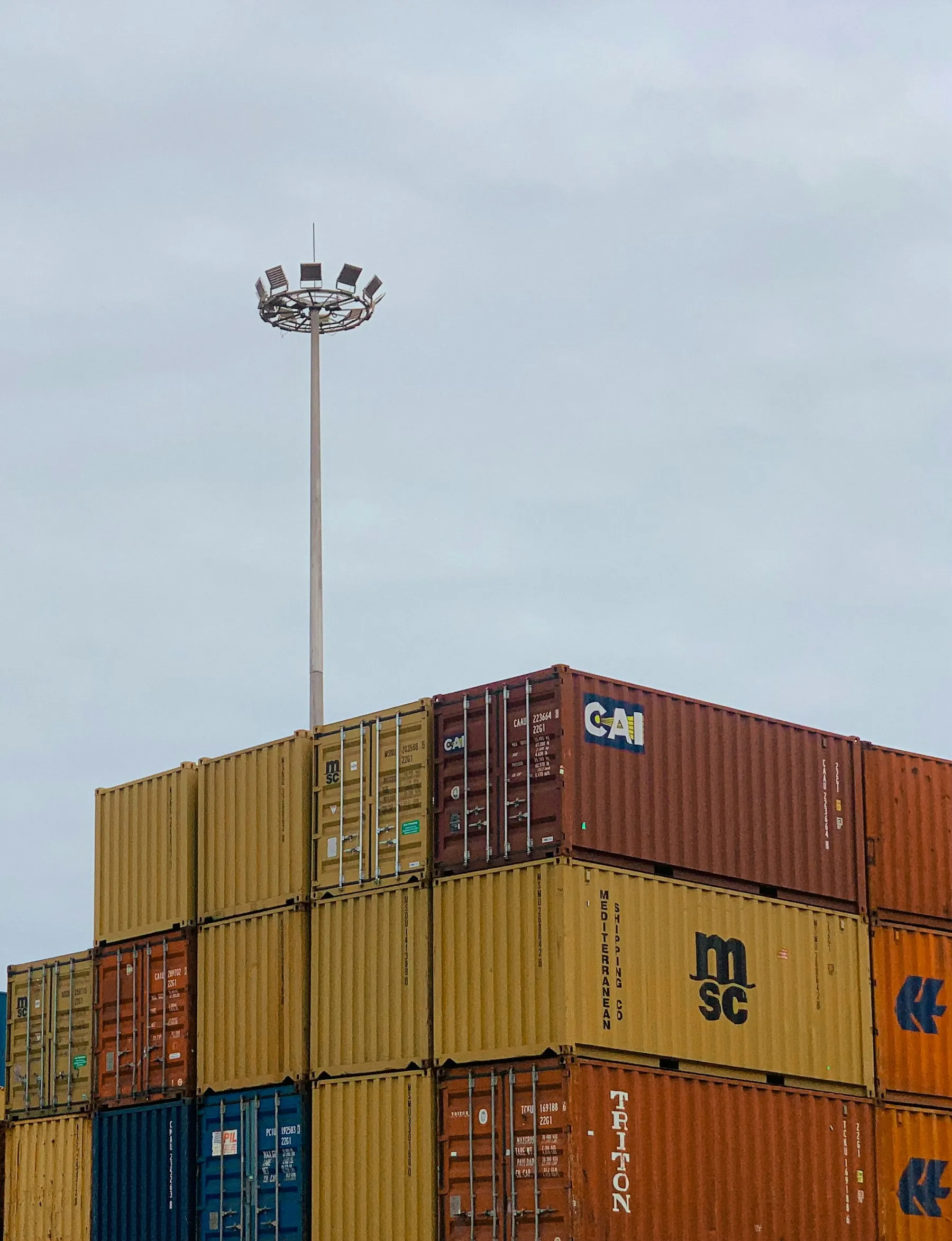 Stacked shipping containers at a port